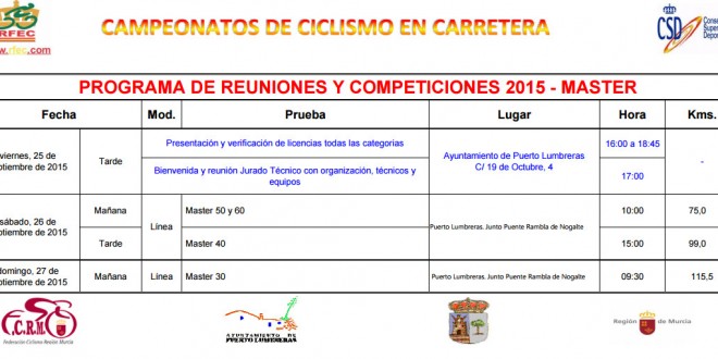 Programa Campeonato de España Máster 2015